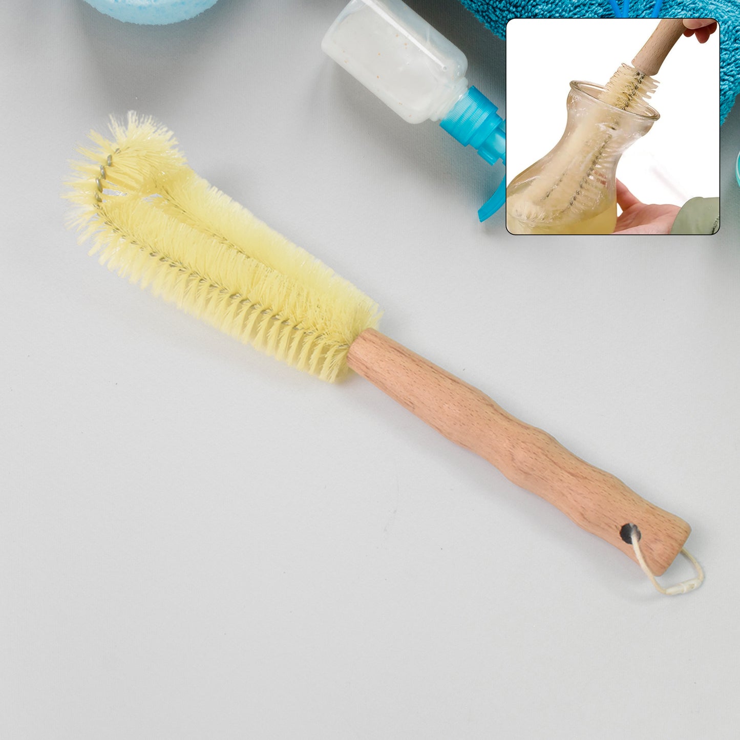 13 inch Bottle Brush, Bristle Brush with Wood Handle, Washing Brush with Wooden Handle, Kitchen Cleaning Tool, Brushes for Dish, Tumbler, Teapot, Cup, Pan