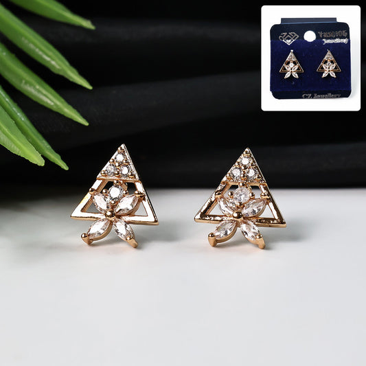 Trendy Triangle Floral Design CZ Stone Stud Earrings for Women