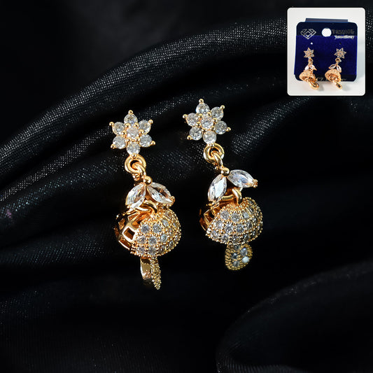 Elegant Floral Drop CZ Stone Earrings for Women