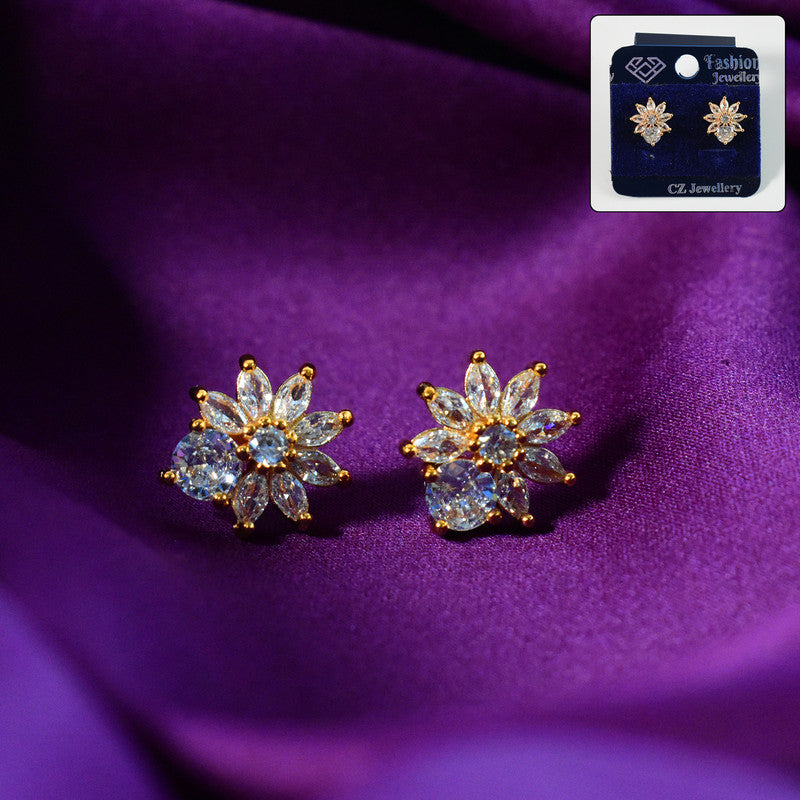 Charming Floral Design CZ Stone Stud Earrings for Women
