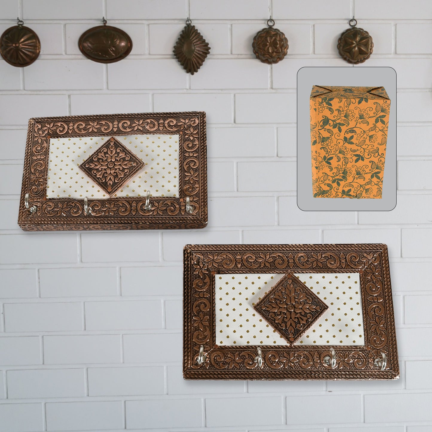 हस्तशिल्प मीनाकारी लकड़ी की चाबी धारक | आपके घर की सजावट और उपहार के लिए दीवार पर लटकाने वाला चाबी धारक स्टाइल, प्रवेश द्वार, रसोई, कार्यालय, बेडरूम के लिए सजावटी कुंजी आयोजक की धारक (2 पीस सेट)