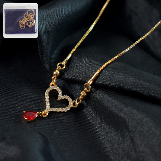 Gold-Plated Heart Pendant Necklace with Red Crystal Drop for Women