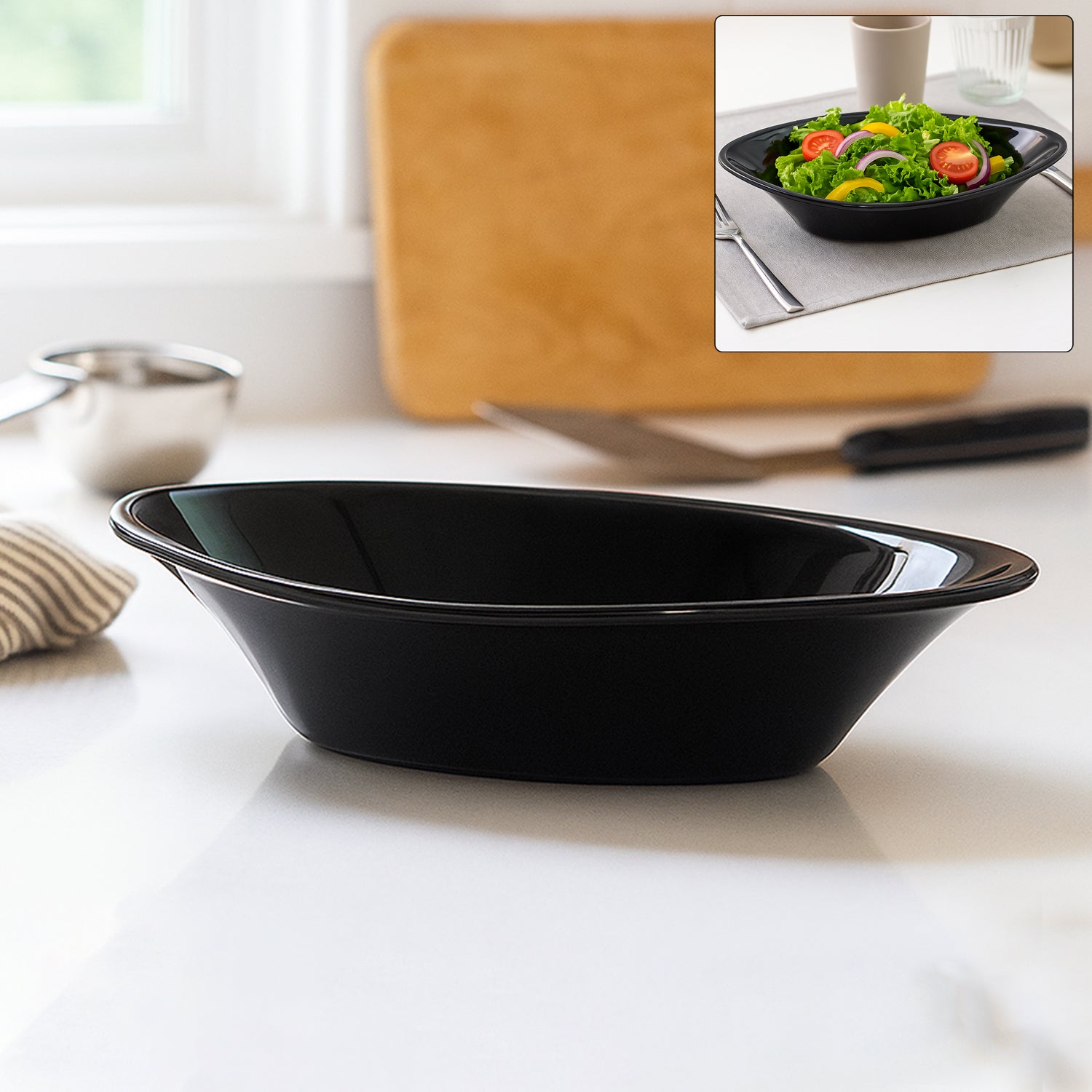 Plastic Marin Serving Bowl – Elegant Oval Deep Bowl (1 Pc / Balck)