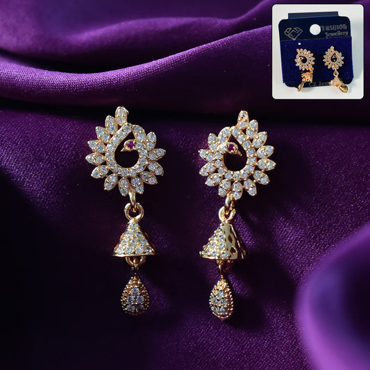 Stylish Floral Jhumka Design CZ Stone Drop Earrings for Women