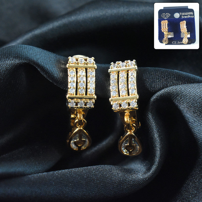 Elegant rectangular CZ stone drop earrings for women showing front view