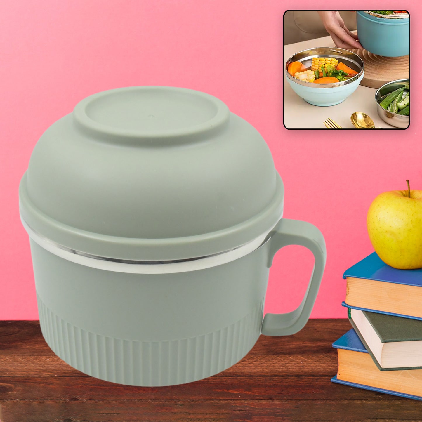 वैक्यूम फूड फ्लास्क, इन्सुलेशन बड़ी क्षमता डबल लेयर संरचना नॉन स्लिप श्रम की बचत और सुरक्षित स्टेनलेस स्टील इनर टैंक लंच बॉक्स/नूडल बाउल कैम्पिंग पिकनिक के लिए स्कूल ऑफिस आउटडोर के लिए (1 पीस)