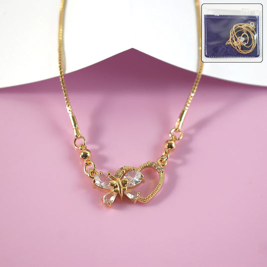 Gold-Plated Crystal Butterfly Heart Pendant Necklace for Women