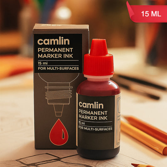 Camlin Permanent Marker Ink 15 ml – Red Color Refill Ink for Multi-Surfaces