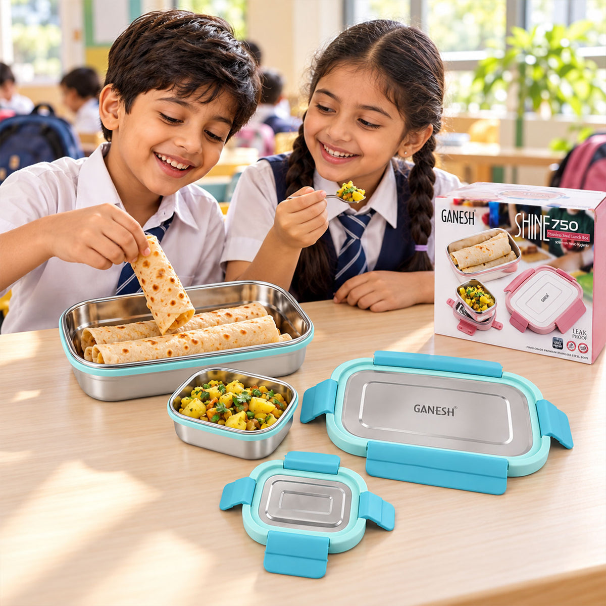 Ganesh shine 750 stainless steel lunch box set.