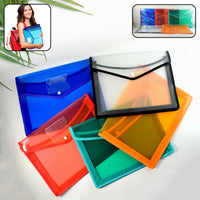 Transparent Document File Folder Set Of 5– Multi-Color Button Closure File Bags