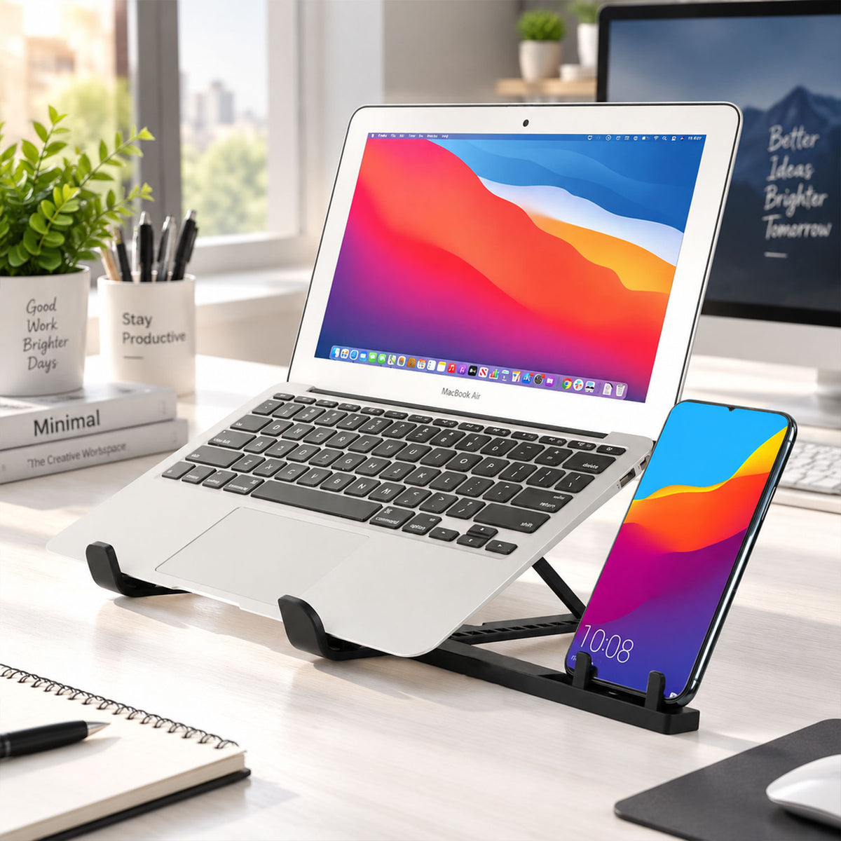 Foldable Adjustable Laptop Stand with Mobile Holder (1 Pc)