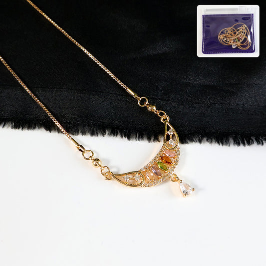 Crescent Moon Multicolor Pendant Necklace for Women
