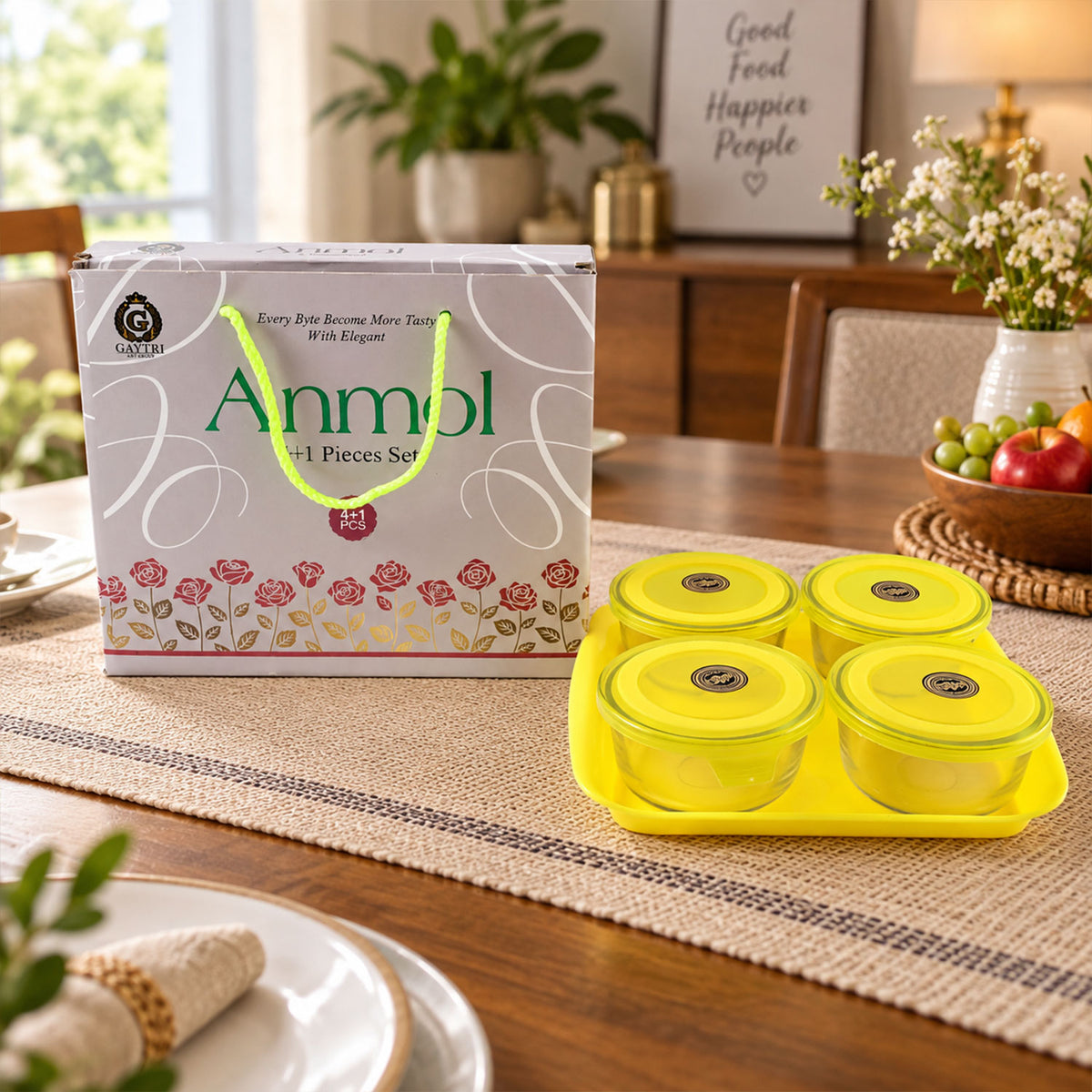 Glass Bowl Set with Plastic Lids and Serving Tray for Snacks and Nuts (5 Pc Set)