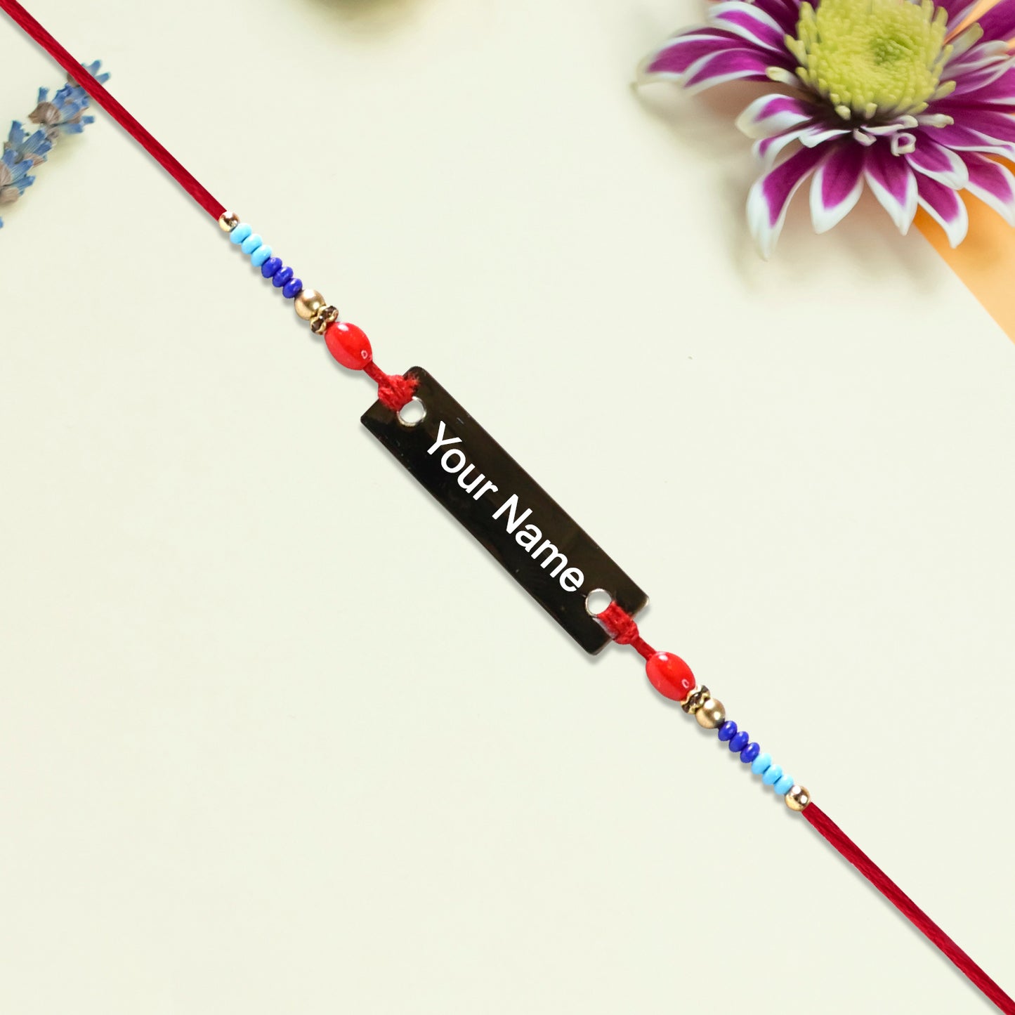 Personalized Name Rakhi with Beaded Thread – Customizable for Brother