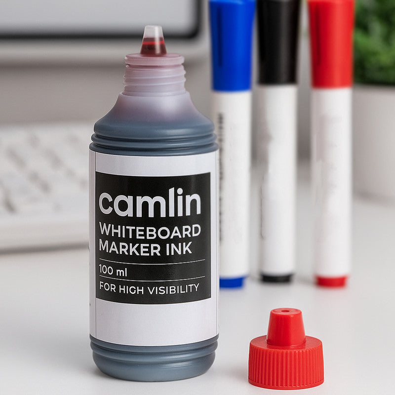 Camlin Whiteboard Marker Ink 100 ml – Black Color Refill Ink for High Visibility
