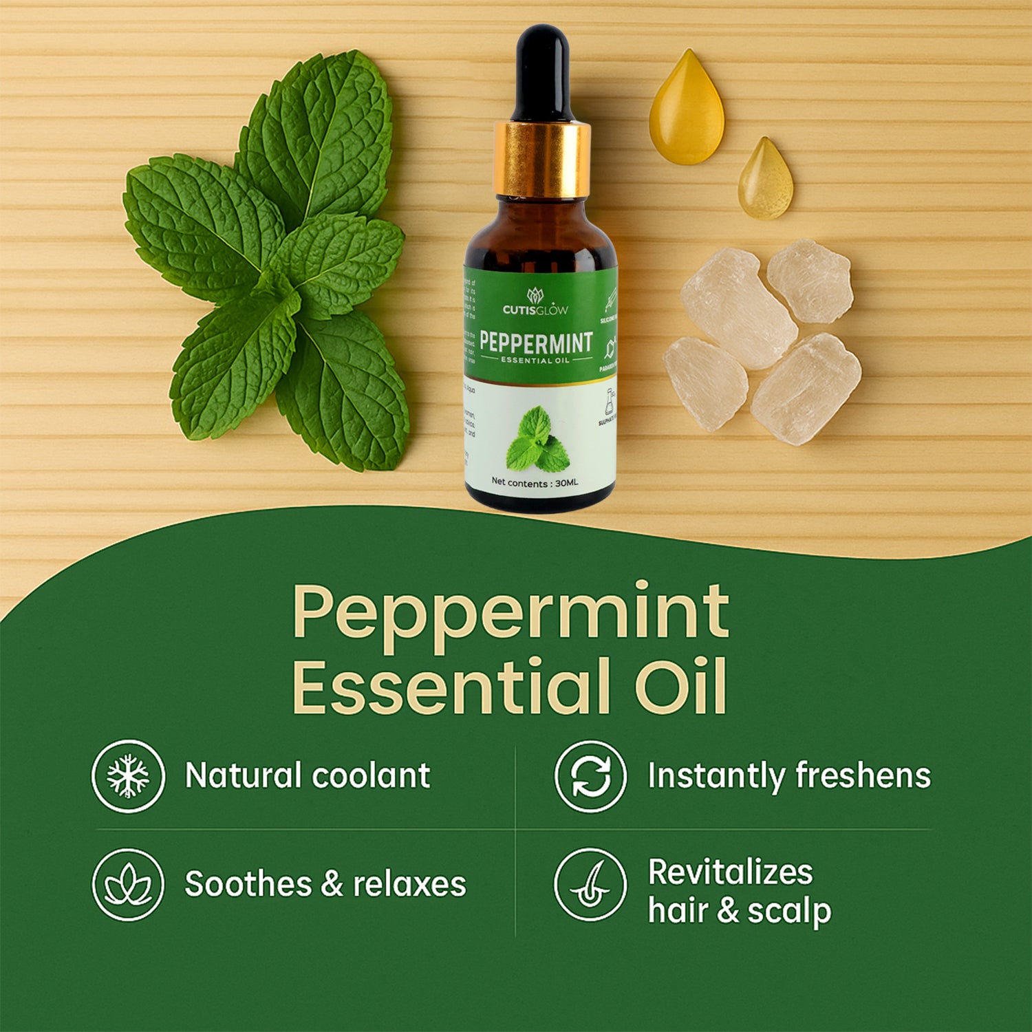 Eyelet Peppermint Essential Oil – 100% Pure & Natural Oil for Skin, Hair, Aromatherapy & Relaxation – 30ml