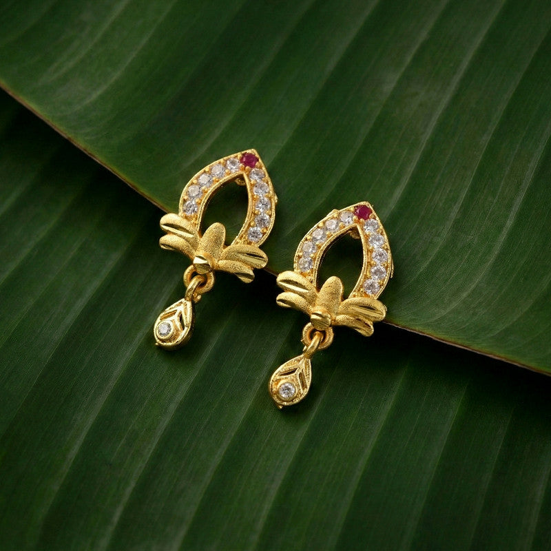 Designer Gold Earrings with Elegant Teardrop Cut & Crystal Work