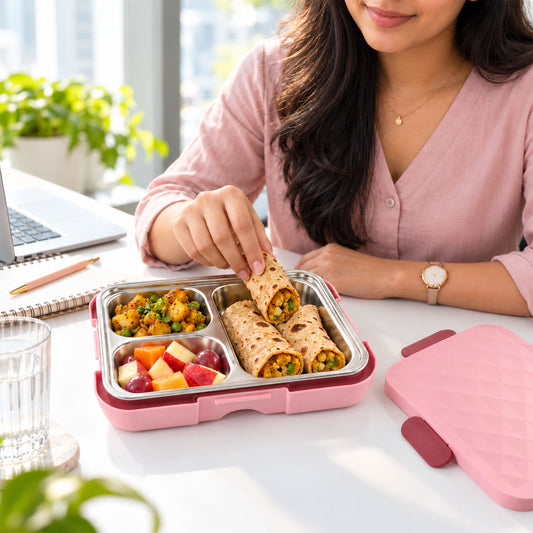 Fresca stainless steel 3 compartment lunch box.