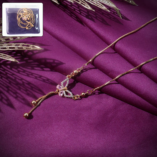 Delicate Pink Crystal Butterfly Pendant Necklace for Women – Gold Plated Adjustable Chain