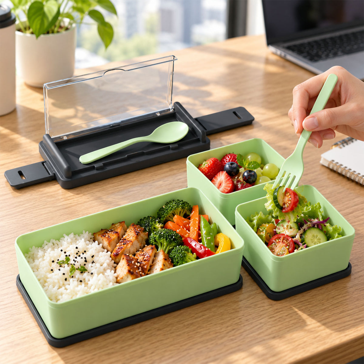Plastic 2layer lunch box.