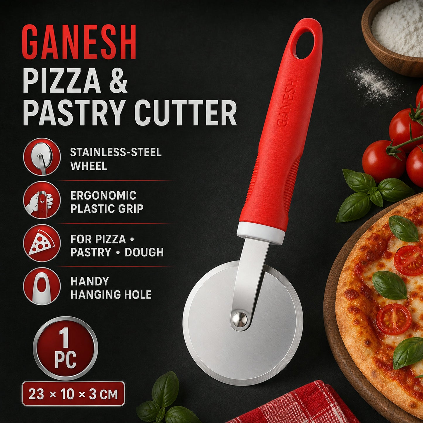 Pizza Cutter Wheel – Stainless Steel & Plastic Grip | Ganesh