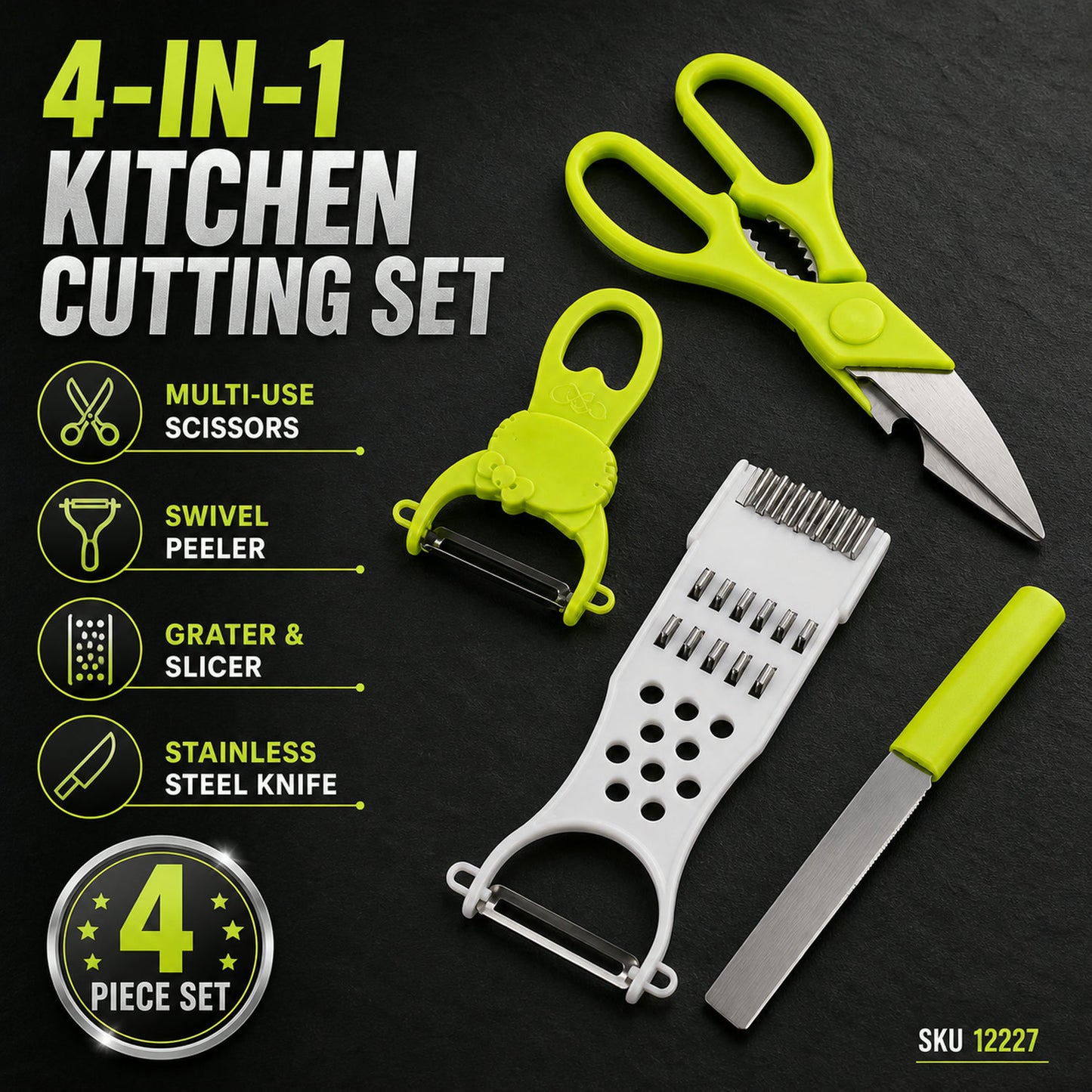 Kitchen Cutting Set – 4-Piece Stainless Steel Multi-Tool Kit