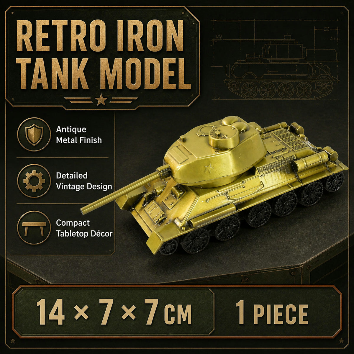 Iron Art Tank Model – Retro Vintage Desktop Decoration