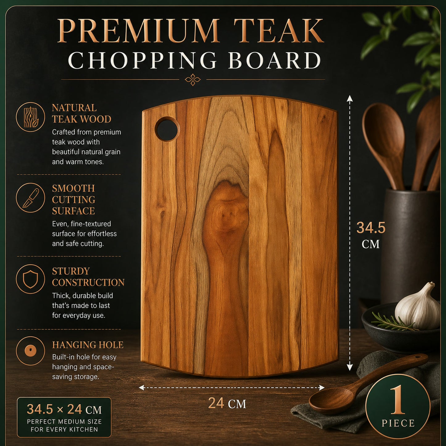 Teak Wood Chopping Board – Durable & Heavy Duty Kitchen Essential