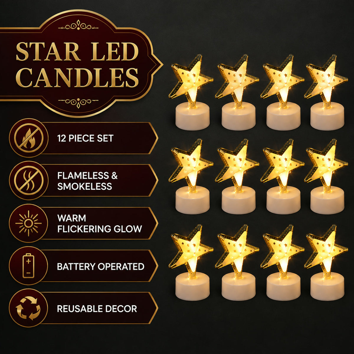 Star Shaped Flameless LED Candles – Safe & Elegant Décor Set