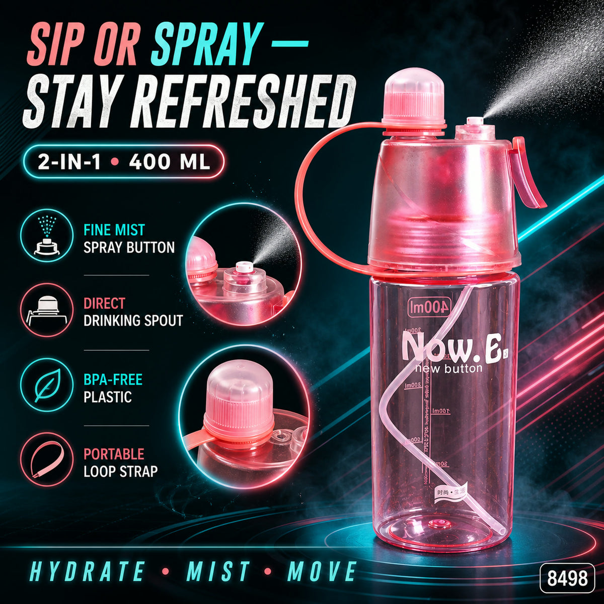 2-in-1 Mist Spray Water Bottle – 400ML BPA Free | Own Hydrate