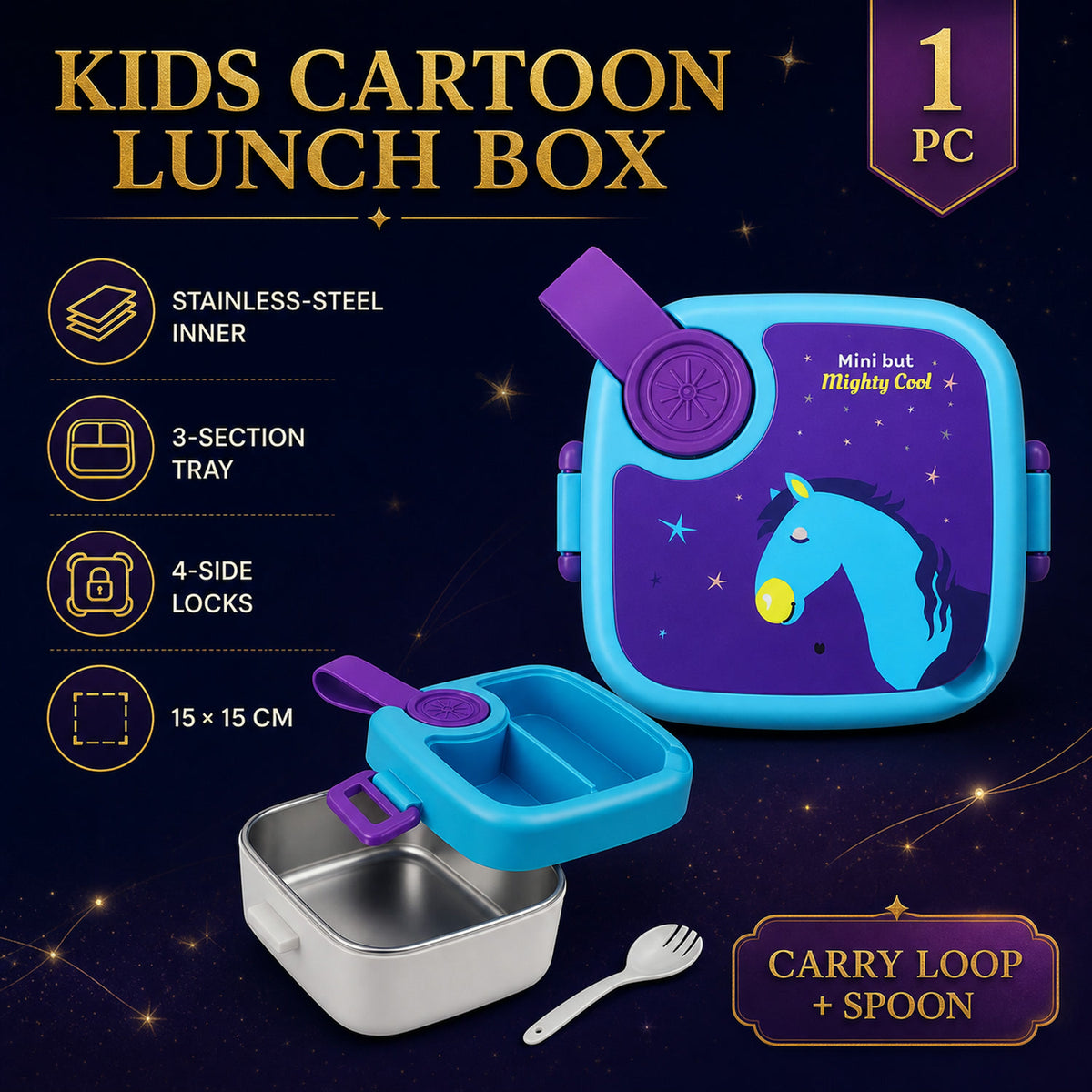 Kids Cartoon Lunch Box – Leak-Resistant Giraffe Print with Stainless Steel Tray