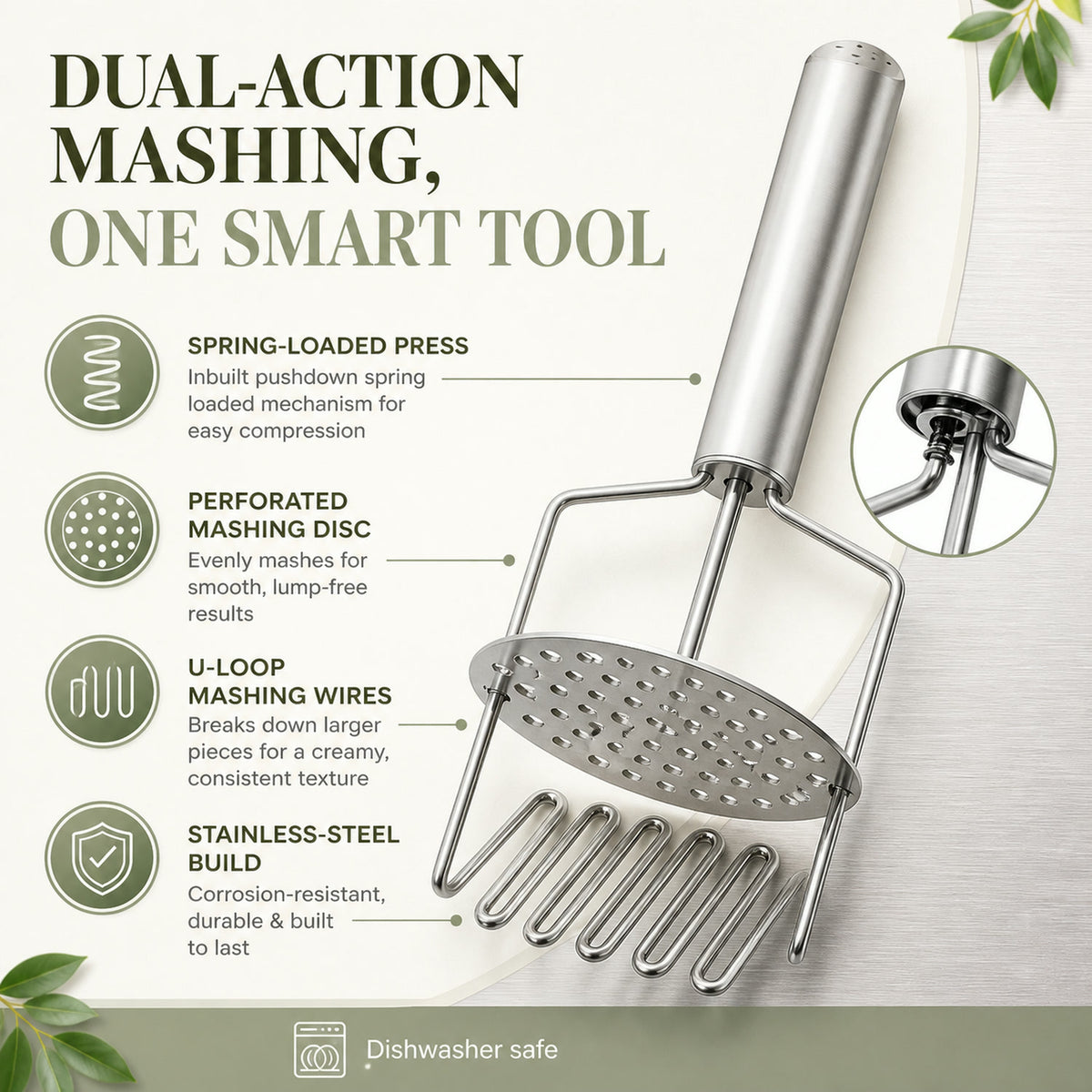 Stainless Steel Masher – Durable Hand Smasher for Kitchen | Mini Bubbles
