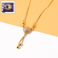 Elegant Gold-Plated Round Pendant Necklace with Dual Hanging Chains for Women