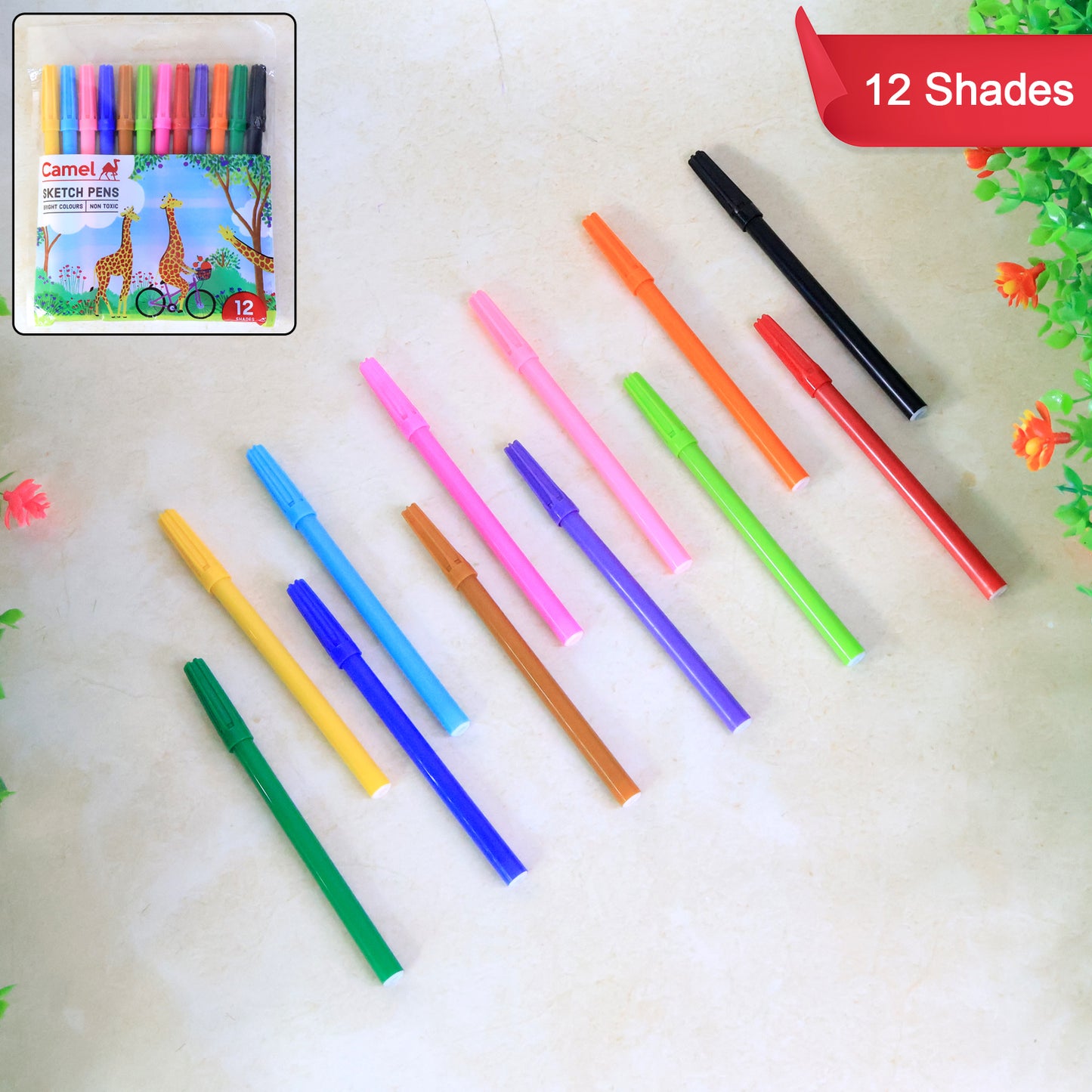 Camel Sketch Pens – 12 Colorful Shades for Drawing, Sketching, and Artistic Creativity