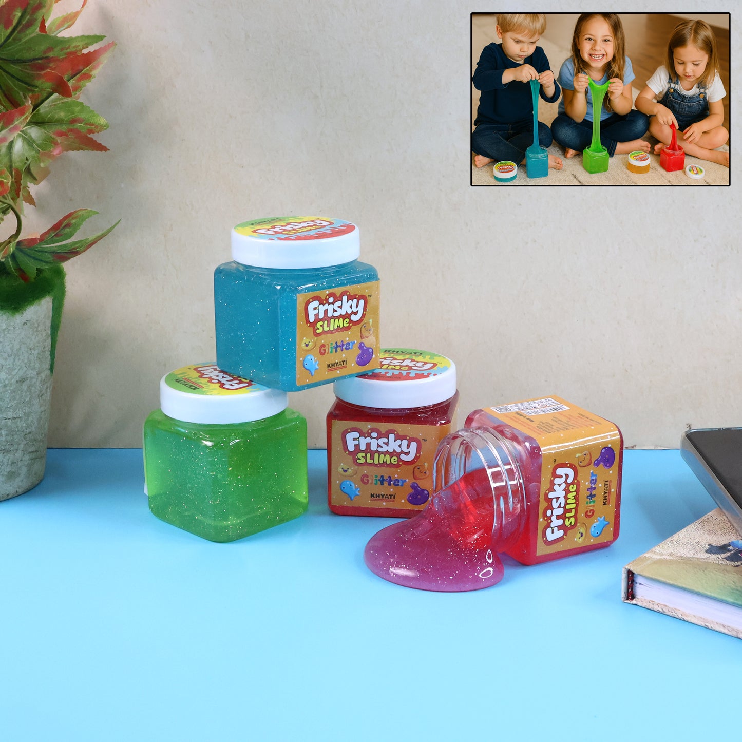 Khyati Frisky Slime Glitter Edition – Stretchable Sparkling Slime Toy in Jar Pack (1Pc/Mix Colour)