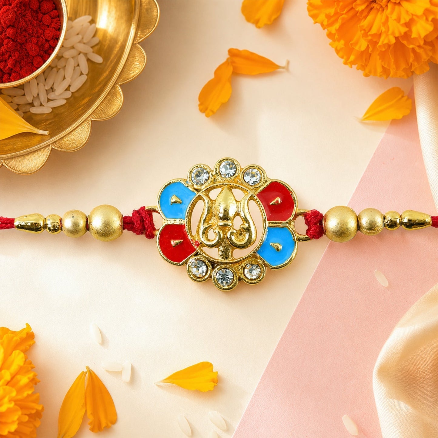 Traditional Trishul Rakhi with Decorative Beads for Brother (5pcs)