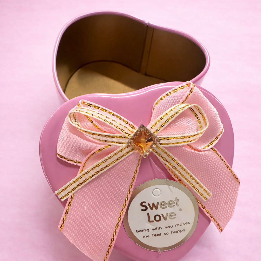 Heart Shape Metal Gift Box Pack of 6 with Ribbon | Reusable Decorative Tin