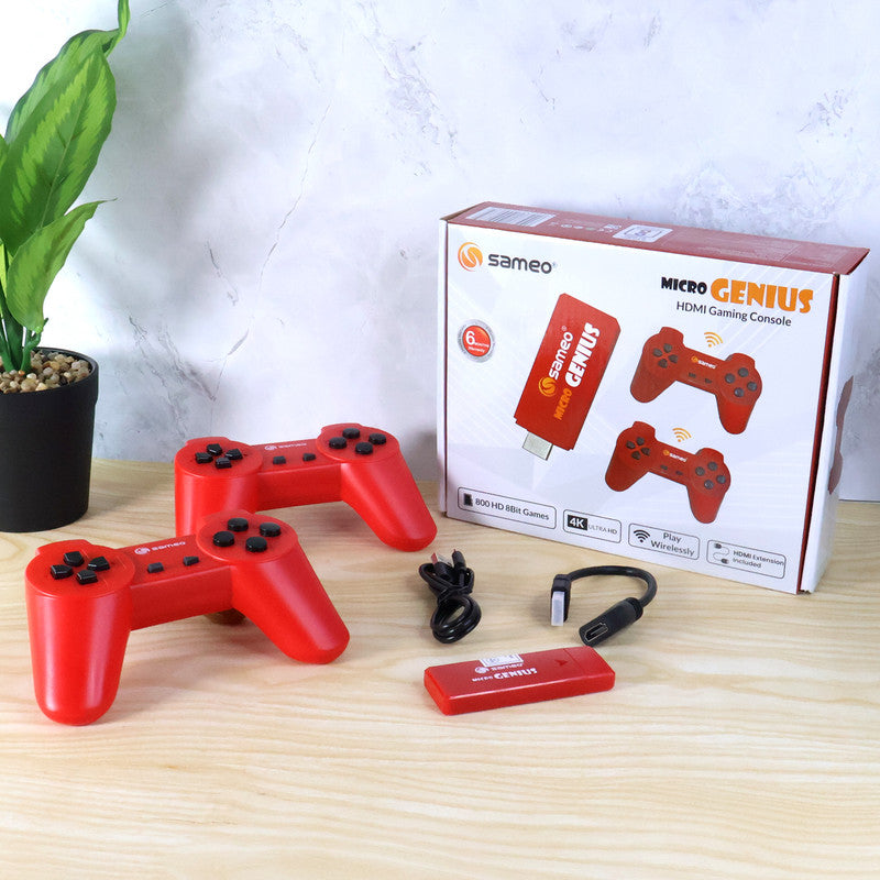 Sameo Micro Genius HDMI Gaming Console with Dual Wireless Controllers – Plug and Play Retro Game System with 800 Built-in Games