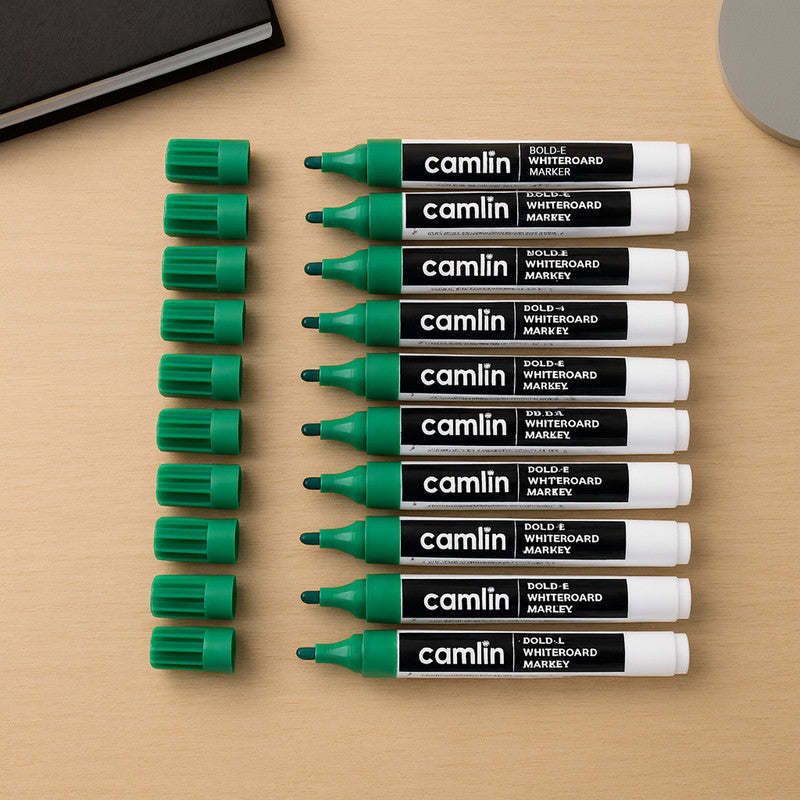 Camlin Bold-E Whiteboard Marker – Green Color Bold Writing Refillable Markers (Pack of 10)