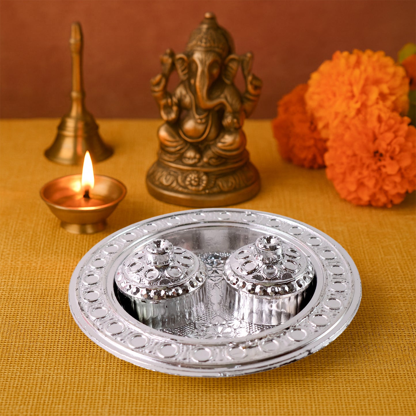 Round Shape Special Puja Thali, Kumkum Thali Holder (1 Pc / Small)