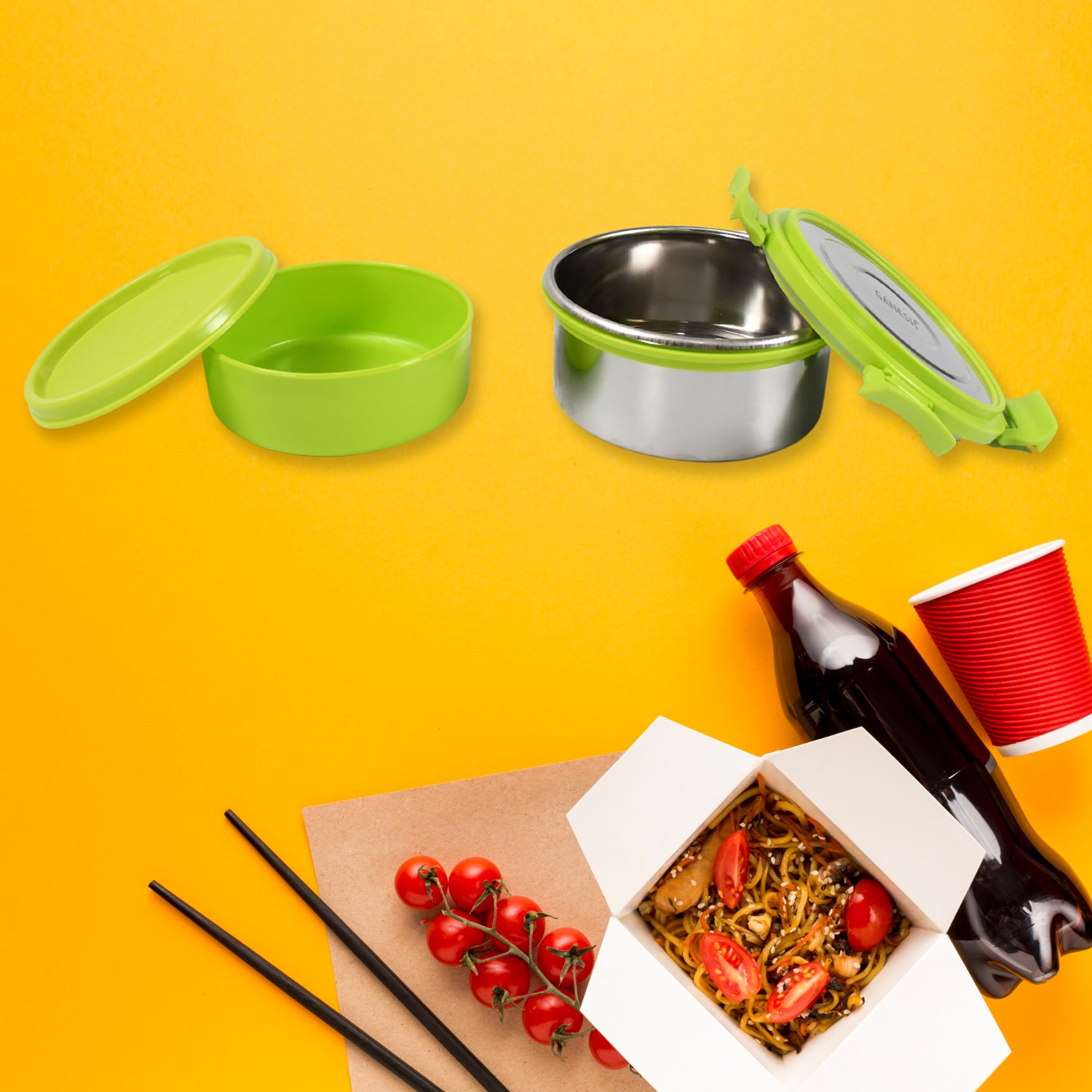 स्टेनलेस स्टील टिफिन लंच बॉक्स कंटेनर / डब्बा 4 साइड क्लिप लॉक ढक्कन के साथ ऑफिस और स्कूल के उपयोग के लिए / खाद्य ग्रेड / एयर टाइट / ले जाने में आसान / लीक प्रूफ