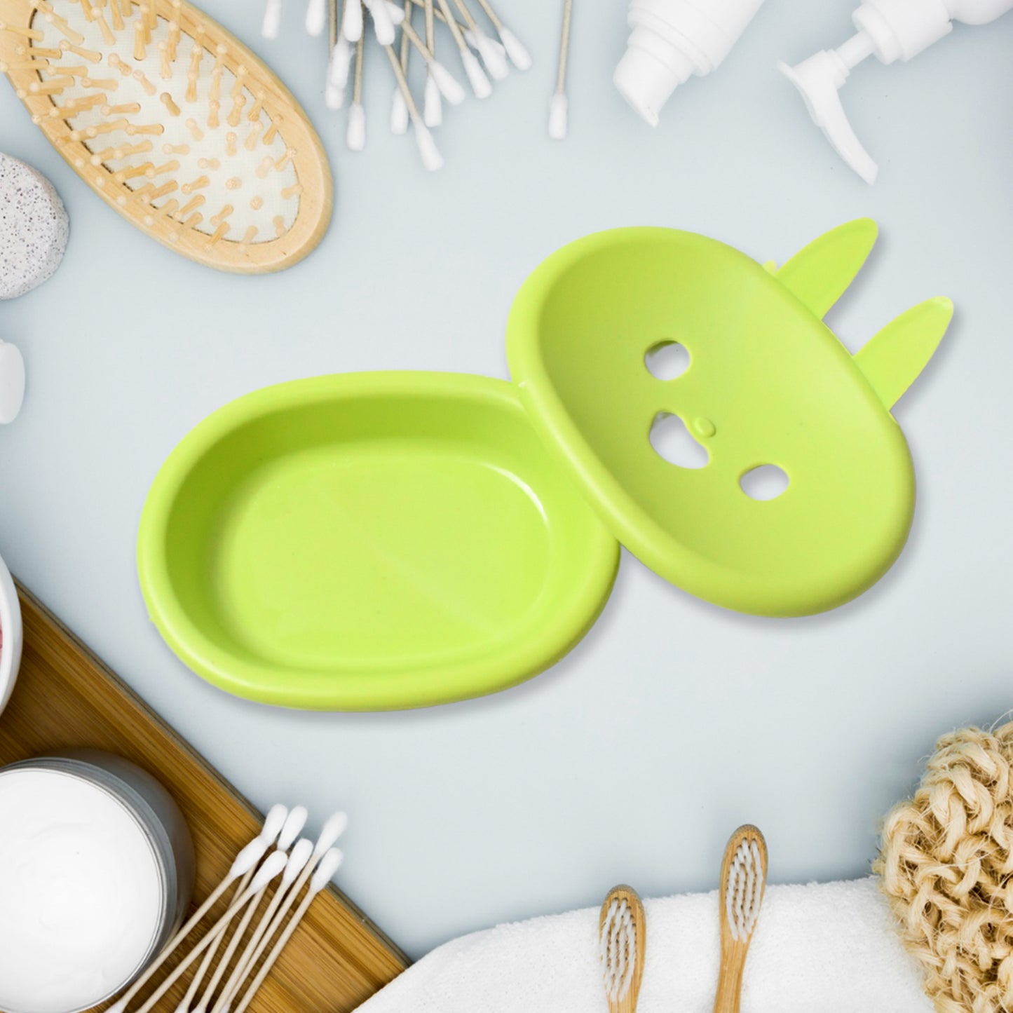 साबुन बॉक्स नाली साबुन बॉक्स प्यारा खरगोश आकार डबल साबुन कटोरा बॉक्स प्लास्टिक रैक भंडारण रैक बाथरूम शौचालय भंडारण बॉक्स