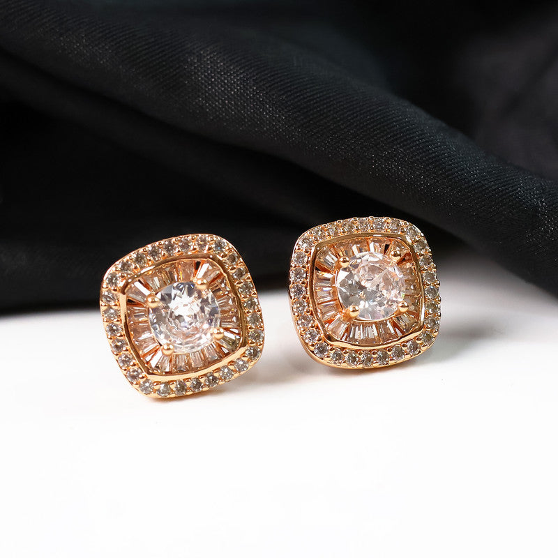 Stylish Square Design CZ Stone Stud Earrings for Women