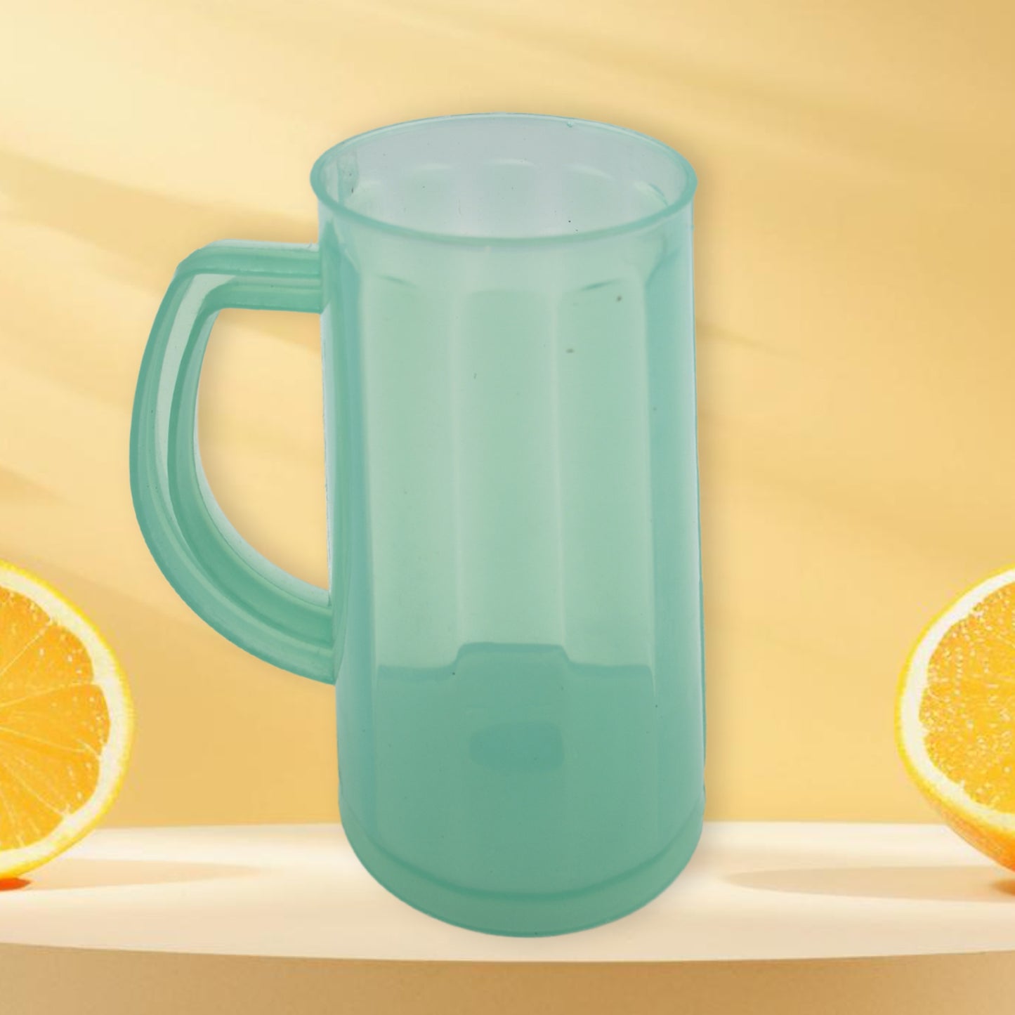 Transparent plastic coffee cup with ergonomic handle