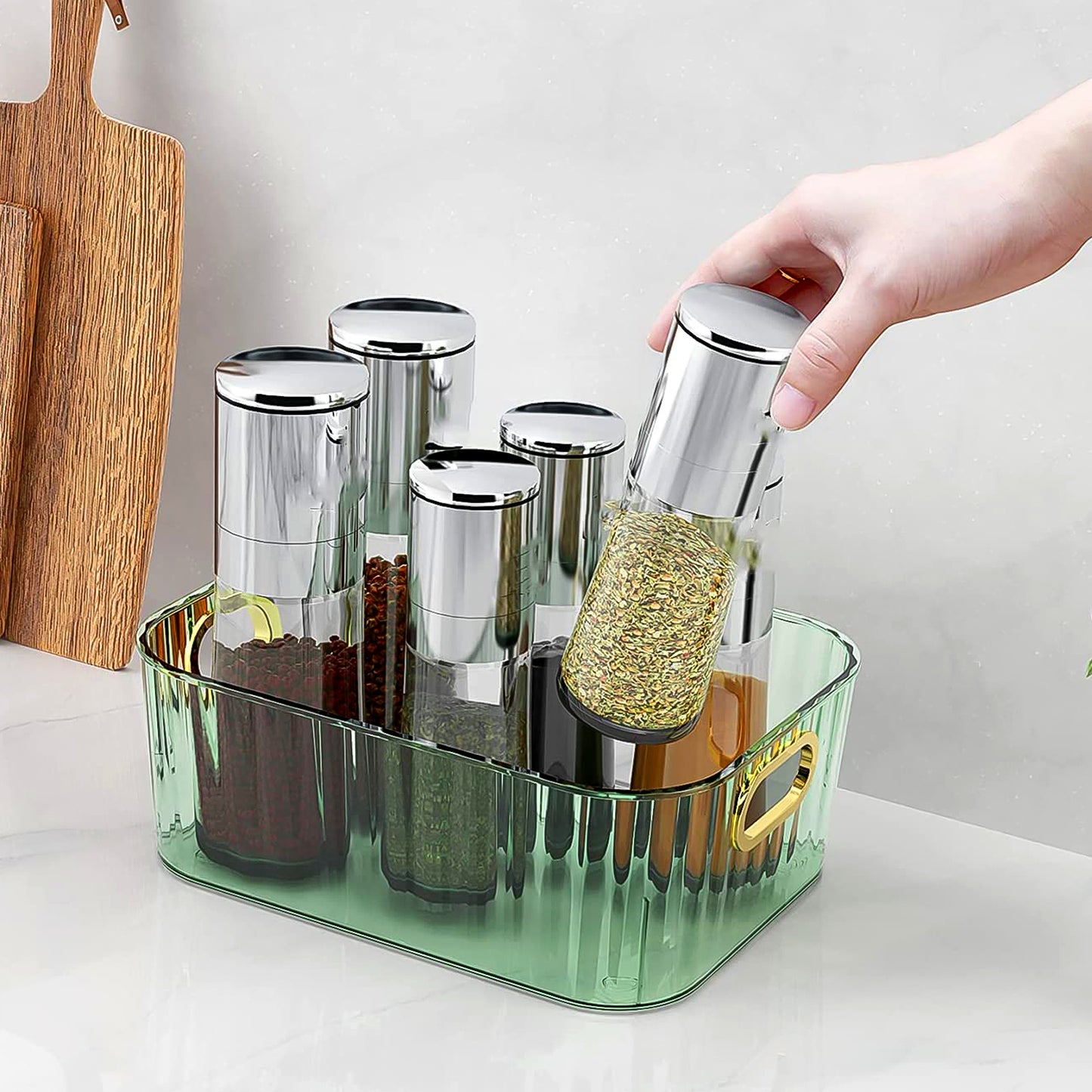 Premium Ribbed Transparent Storage Basket with Gold Handle – Multipurpose Kitchen & Home Organizer Box