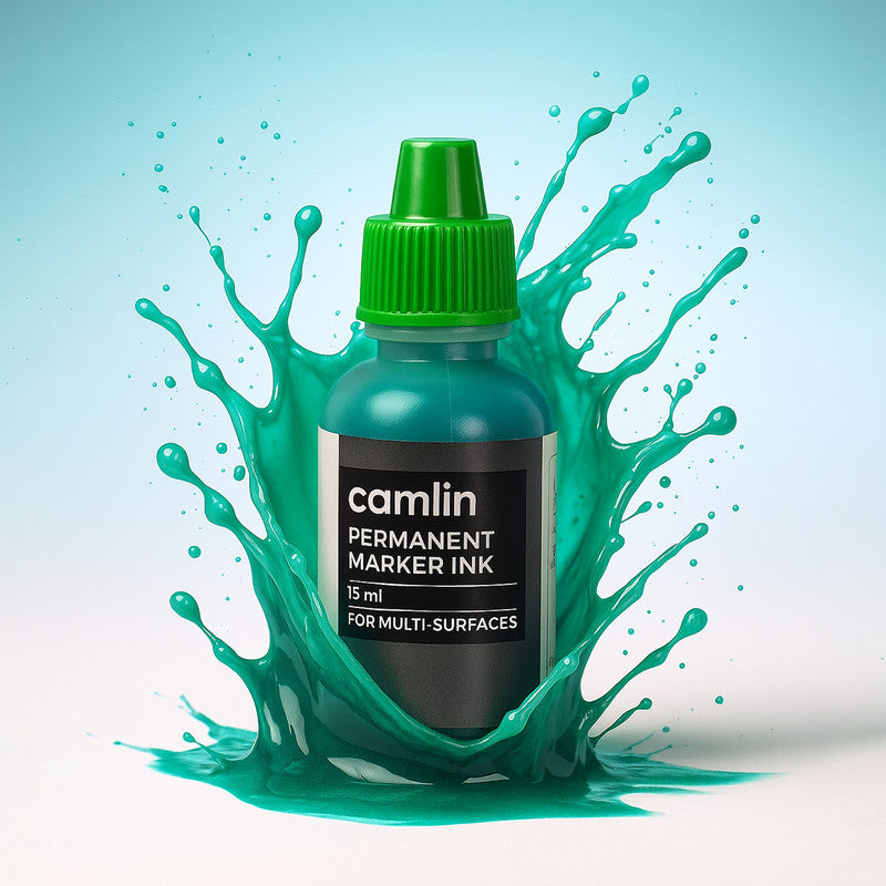 Camlin Permanent Marker Ink 15 ml – Green Color Refill Ink for Multi-Surfaces
