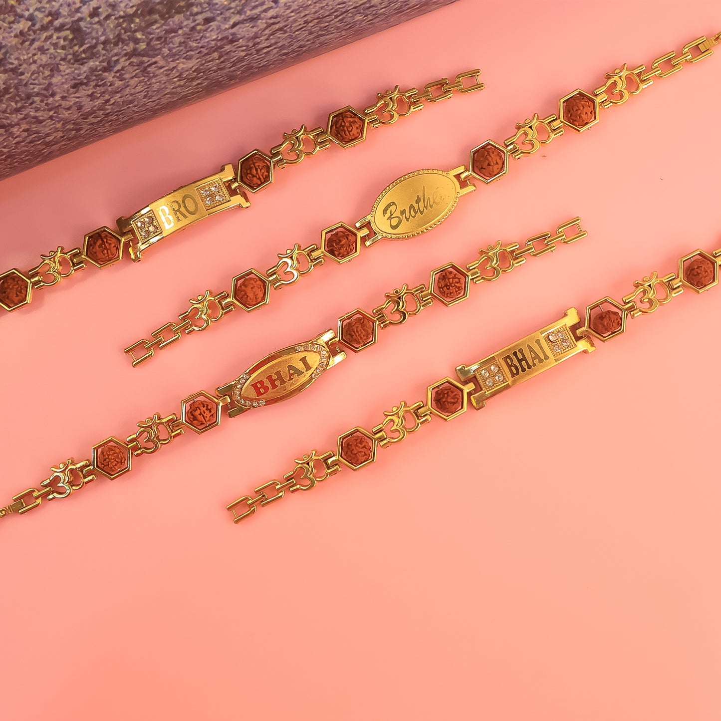 Metal Rakhi Bracelet for Brother Om Design Rakhi with Rudraksh (Mix Design \ 1 Pc)