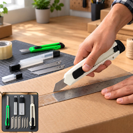 Office Paper Cutter Knife Set with Extra Blades for Parcel Opening (1 Set)