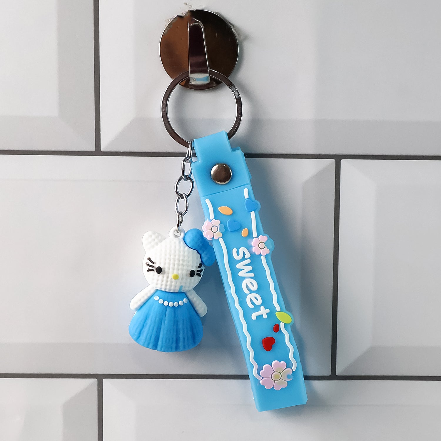 Cute Cartoon Silicone 3D Key Chain with Metal Hook & Strap (Pack of 1)