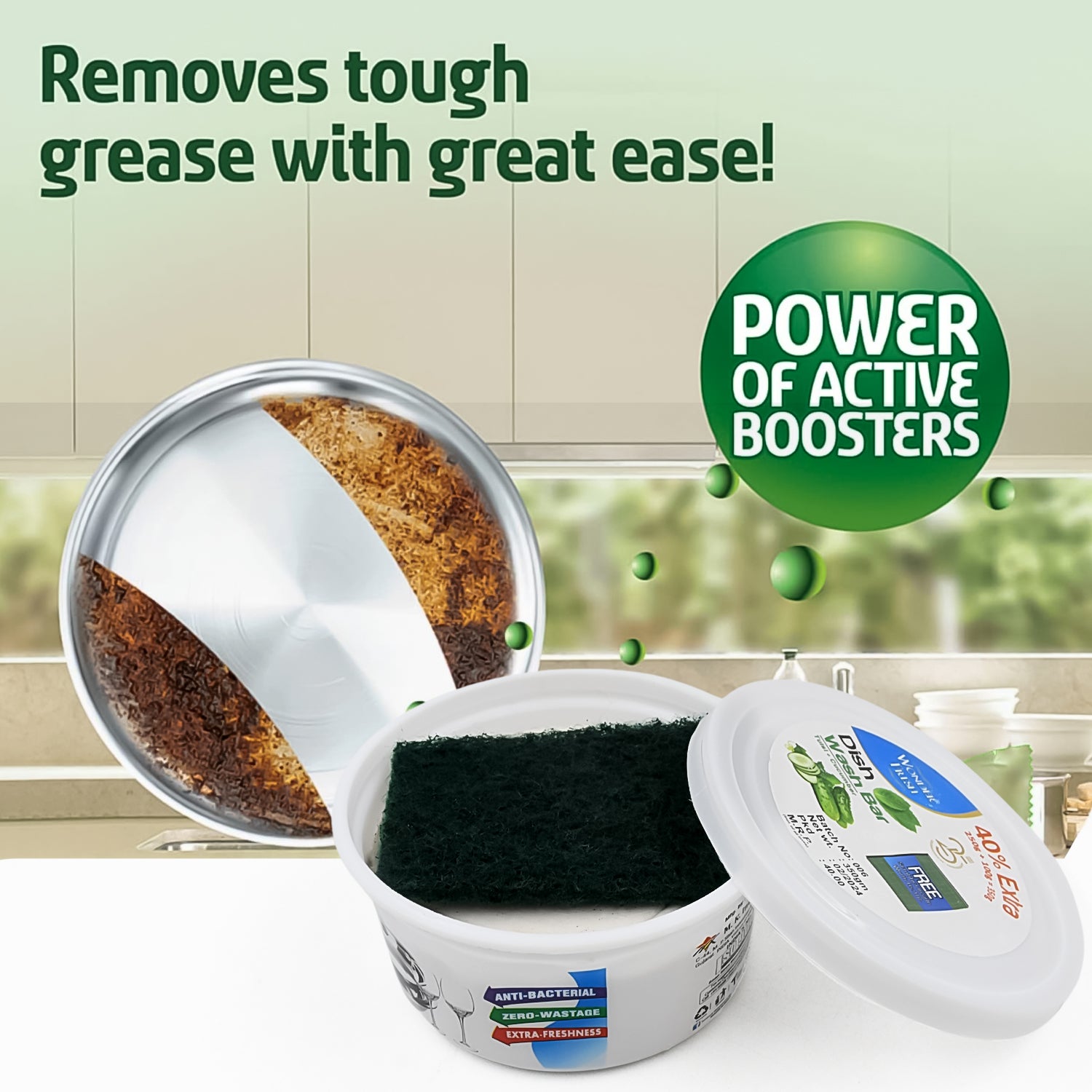 फ्रेश मिक्स फ्लेवर गोल डिशवॉश बार सुपर स्क्रबर फ्री पूर्ण डिशवॉशिंग सॉल्यूशन के साथ, कठिन दाग हटाने वाला (350 ग्राम)